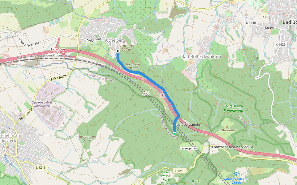 Aichelberg - Kaltenwanghof walking route map in Weilheim an der Teck