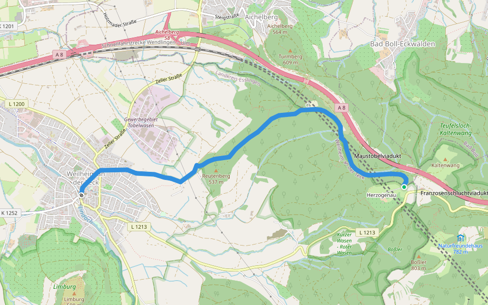 blaues Dreieck Deutsches Haus Weilheim walking route map in Gruibingen