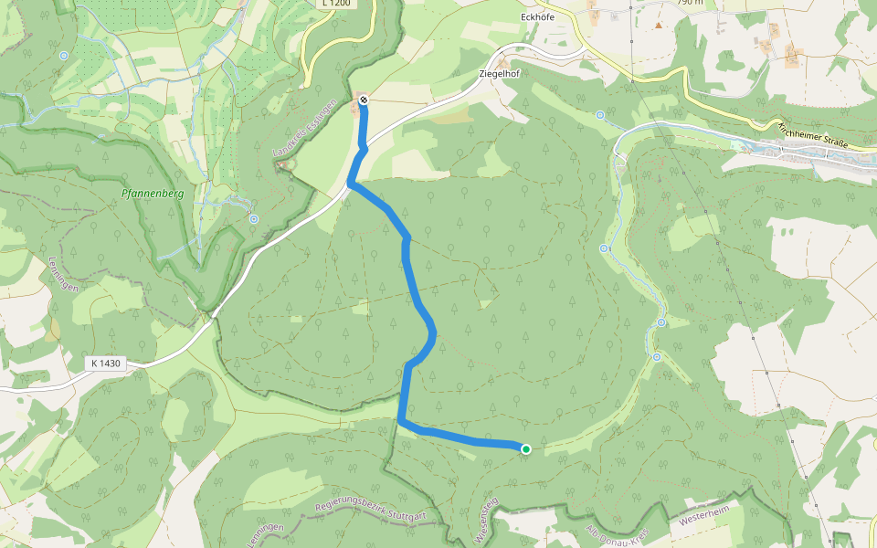 Reußenstein Hofgut - Hasental (HW7) walking route map in Wiesensteig