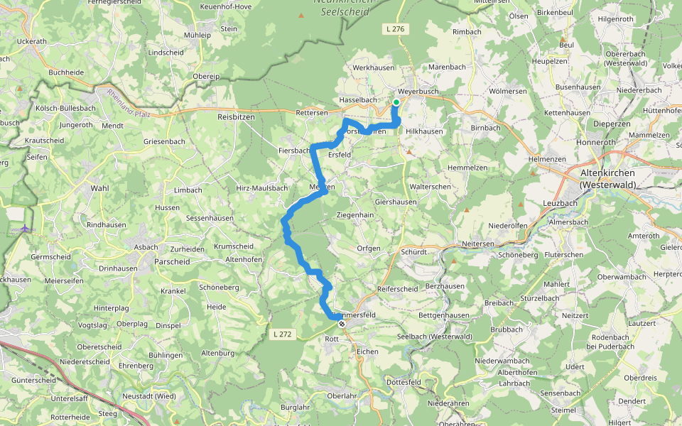 Westerwaldsteig Etappe 12 (Weyersbusch–Flammersfeld) walking route map in Weyerbusch