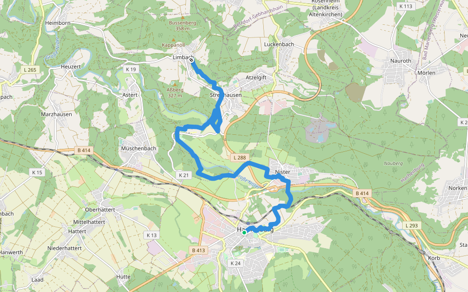 Westerwaldsteig Etappe 9 (Hachenburg–Limbach) walking route map in Hachenburg