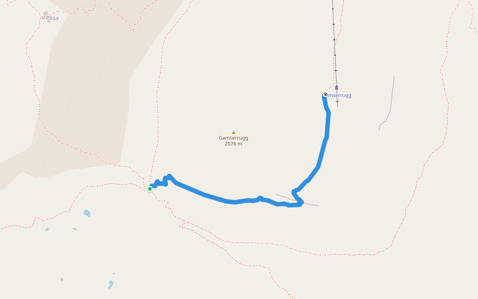 Gamserrugg - Sattel walking route map in Grabs