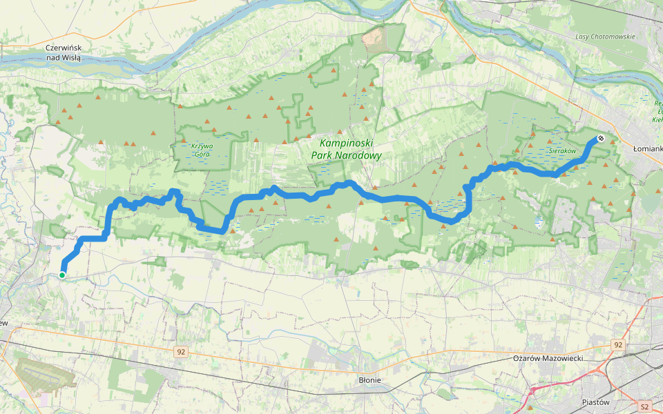 Południowy Szlak Leśny walking route map in Żelazowa Wola