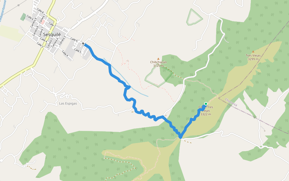 Camino al Cerro de las Tres Tetas walking route map in Sesquilé