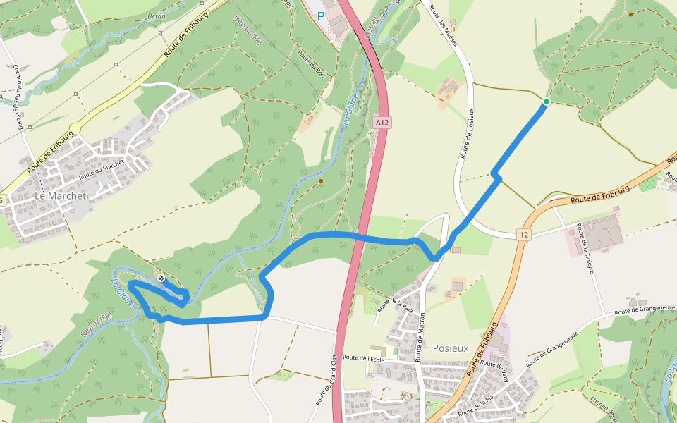 Monterban - La Glâne walking route map in Hauterive