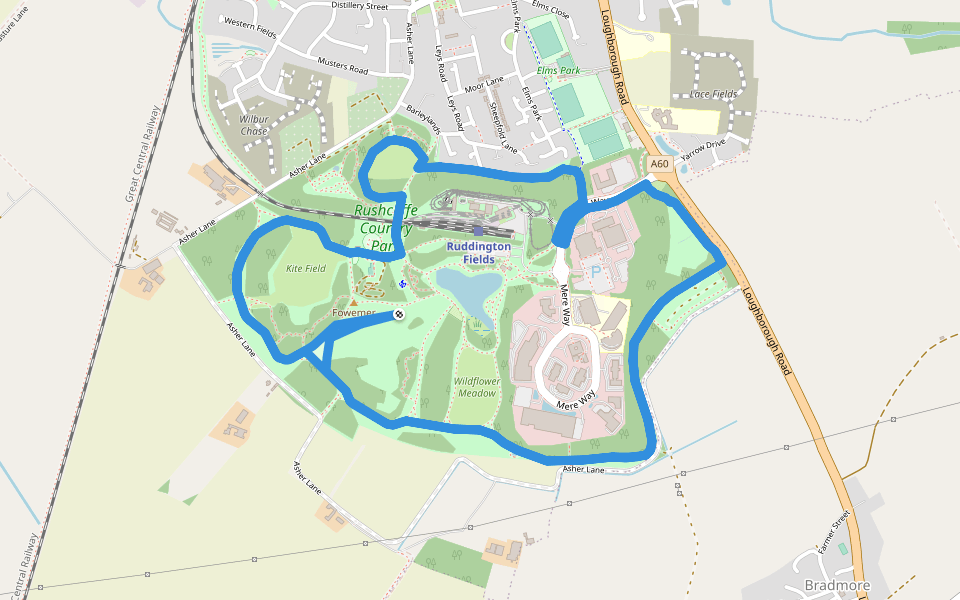 Rushcliffe Country Park 10km Course walking route map in Ruddington