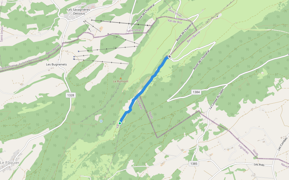 Métairie de l'Isle-Col du Chasseral walking route map in Lignières