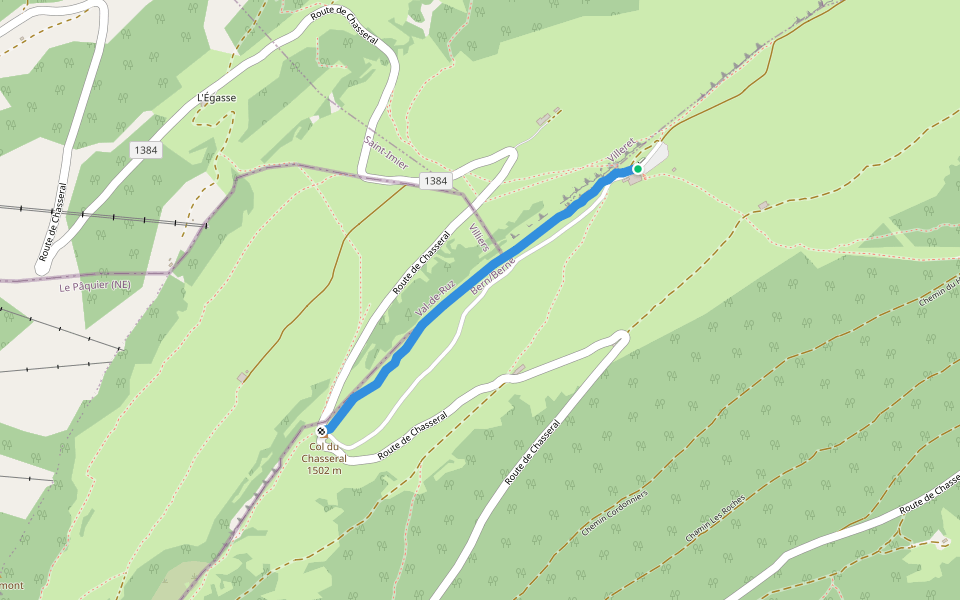 Chasseral Hôtel - Col du Chasseral walking route map in Nods
