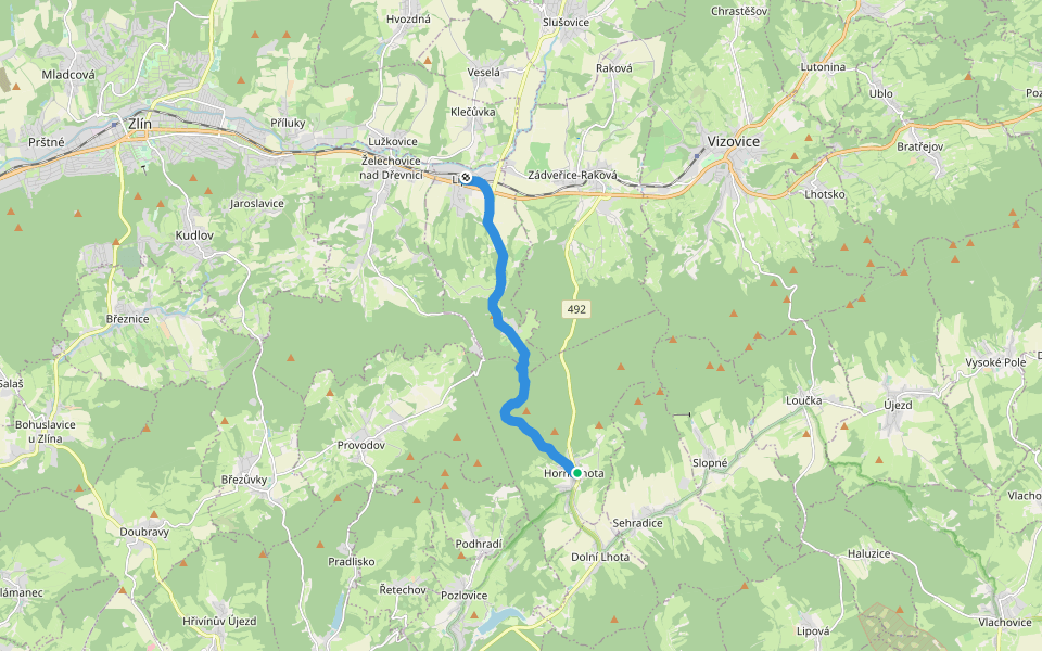 [Z] Horní Lhota (bus) - Lípa (ČSA) walking route map in Horní Lhota