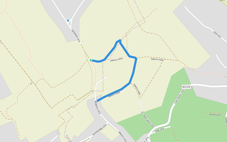 P▲ (Rákóczi-emlékkő) walking route map in Győr