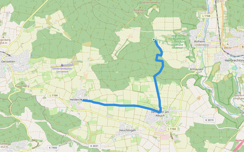 SAV Querweg Mergelstetten - Dettingen - Heldenfingen walking route map in Herbrechtingen