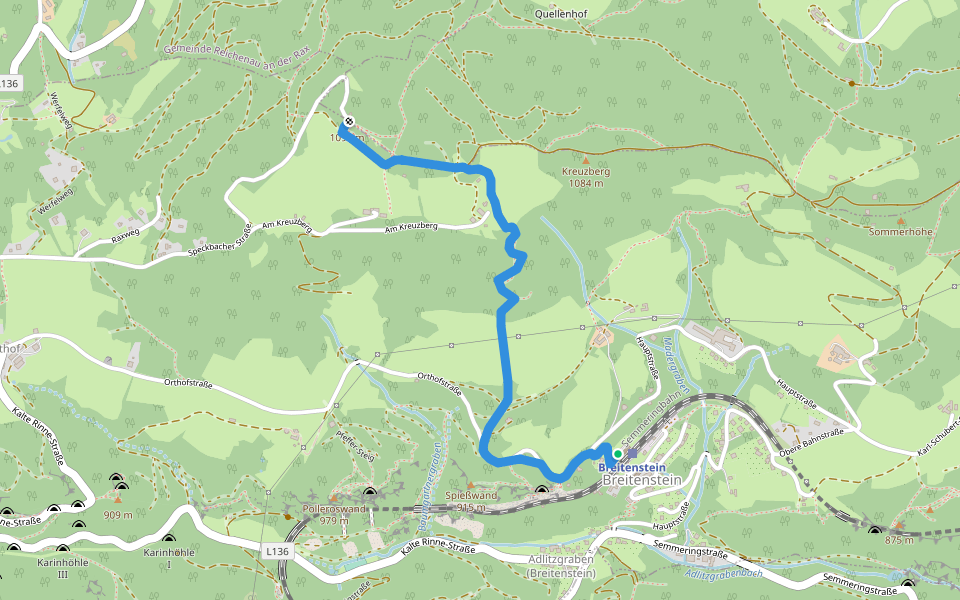 Breitenstein - Kreuzberg - Speckbacherhütte walking route map in Breitenstein