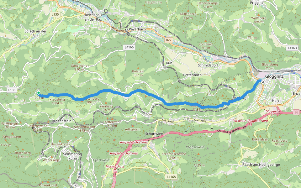 Gloggnitz - Speckbacherhütte walking route map in Breitenstein