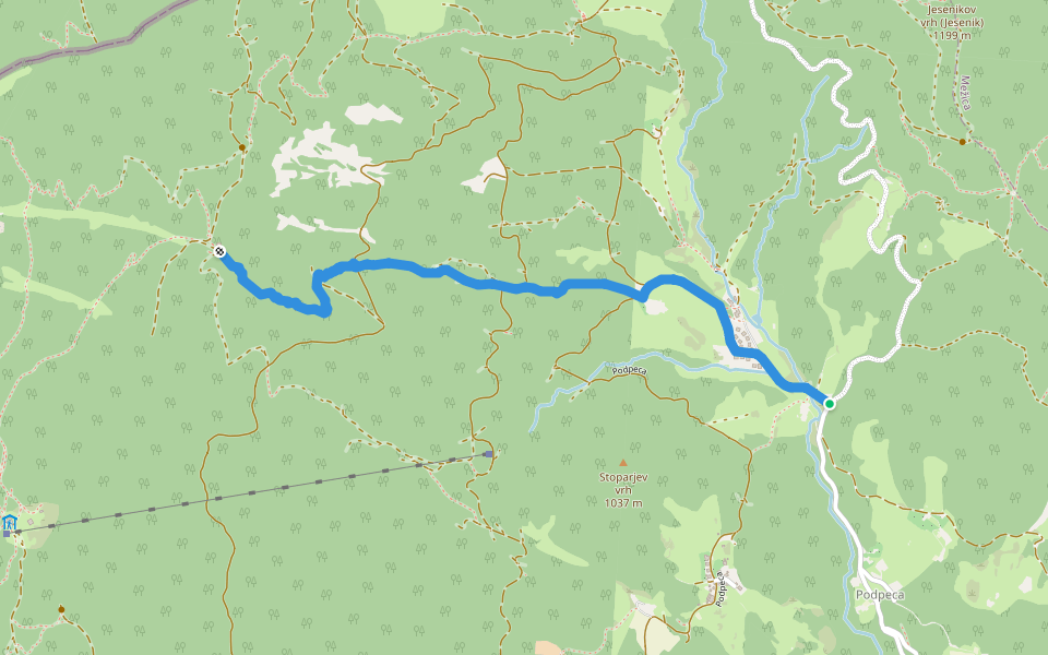 Podpeca-Ninotova koča walking route map in Podpeca