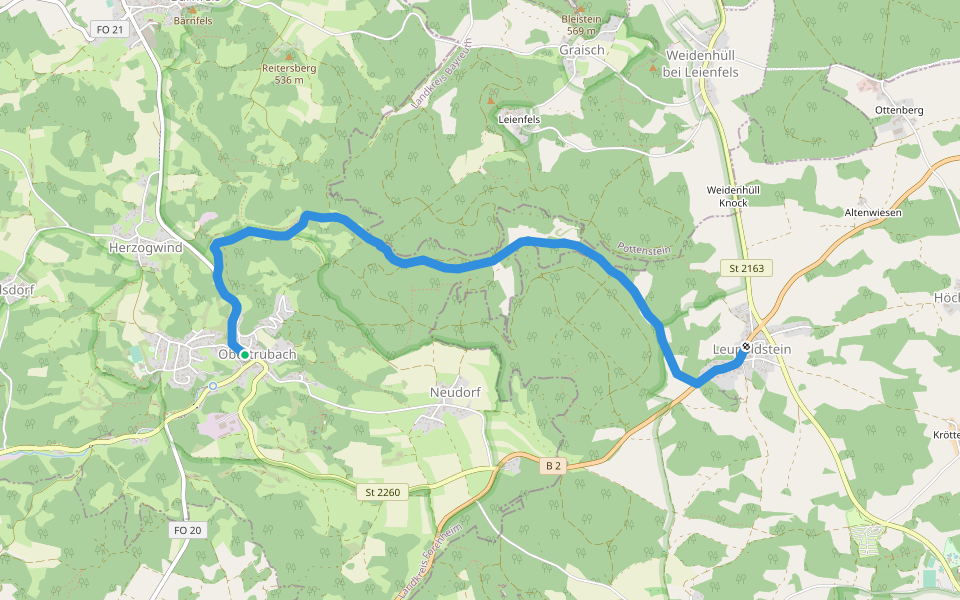 Obertrubach-Leupoldstein walking route map in Obertrubach
