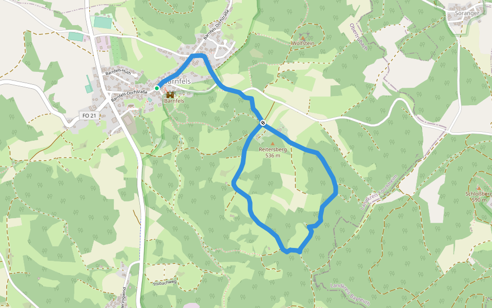 Bärnfels Rundwanderweg Reitersberg walking route map in Obertrubach