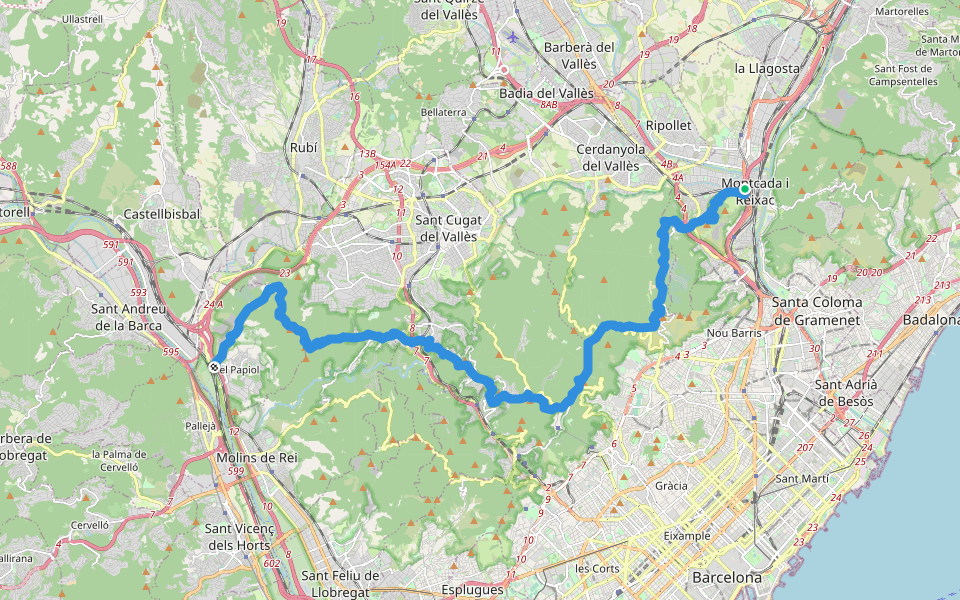 PR-C 35 Carenejant Collserola walking route map in Moncada y Reixach