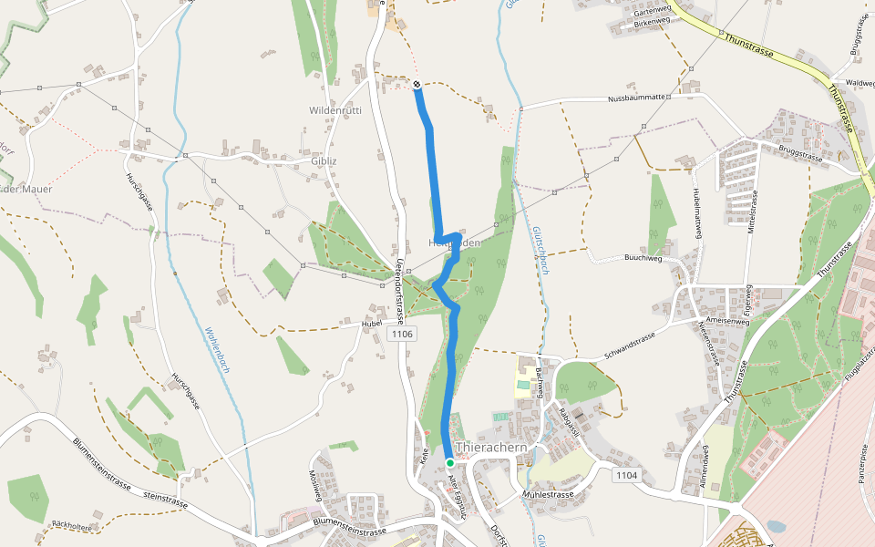 Thierachern-Willerüti walking route map in Thierachern