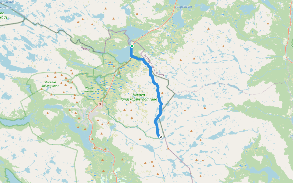 Bjåen-Tjørnbrotbu walking route map in Bjåen