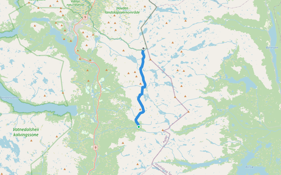 Berdalsbu-Tjørnbrotbu walking route map in Berdalen