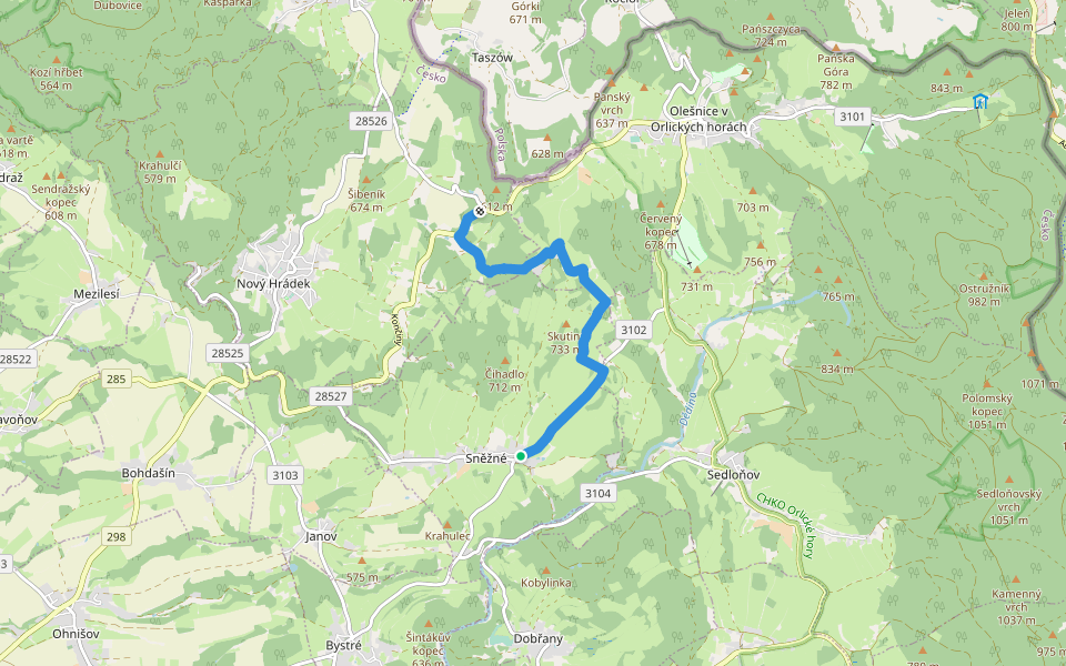 [Z] Zelinkův Mlýn - Sněžné walking route map in Sněžné