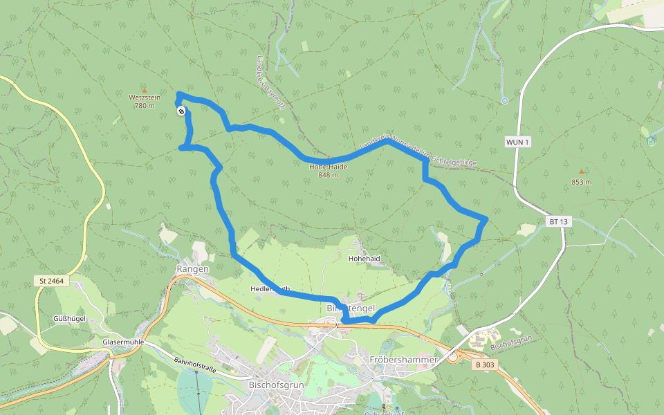 Bischofsgrün Rundwanderweg Nr. 1 walking route map in Bischofsgrüner Forst