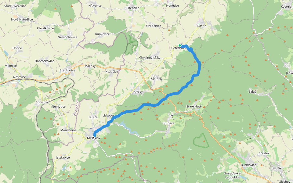 [M] Cetechovice - Koryčany walking route map in Cetechovice