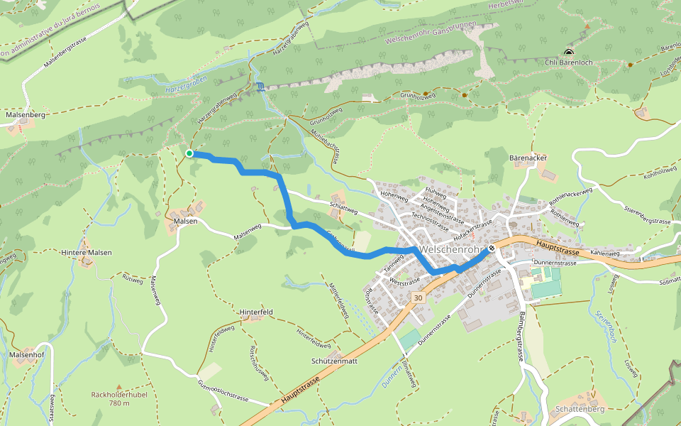 Harzerstrasse - Post walking route map in Welschenrohr-Gänsbrunnen