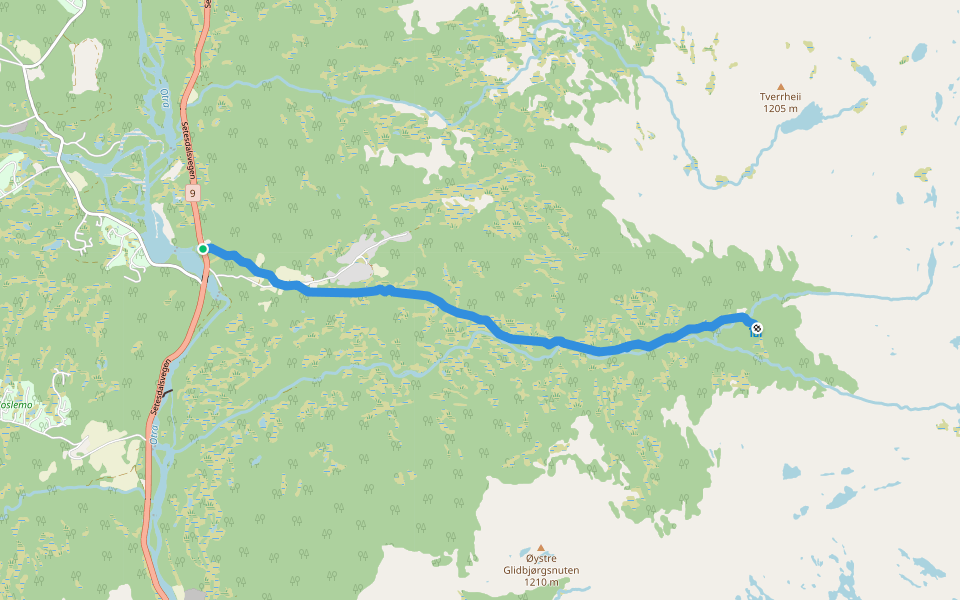 Berdalen bru-Berdalsbu walking route map in Berdalen