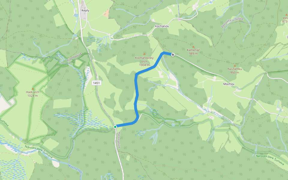 [Ž] Stará huť - Radkov walking route map in Prášily