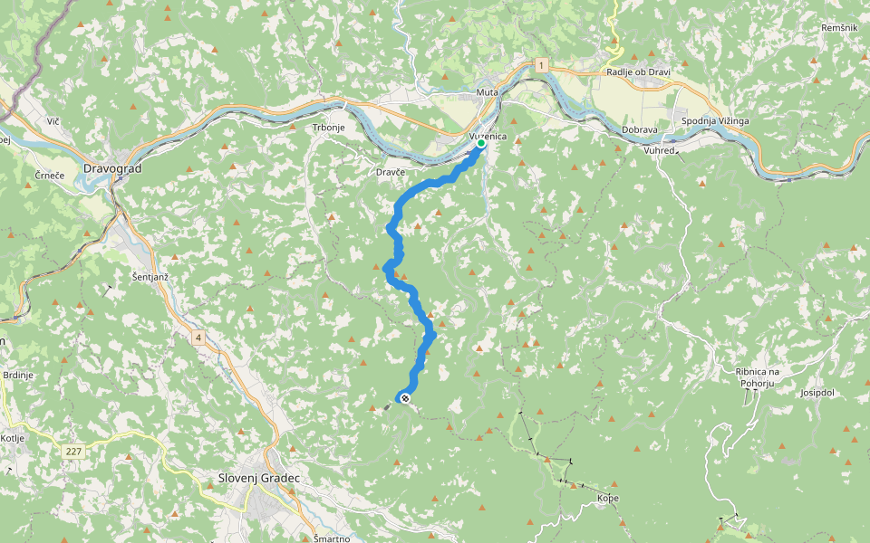 Vuzenica - Kremžarjev vrh walking route map in Vuzenica