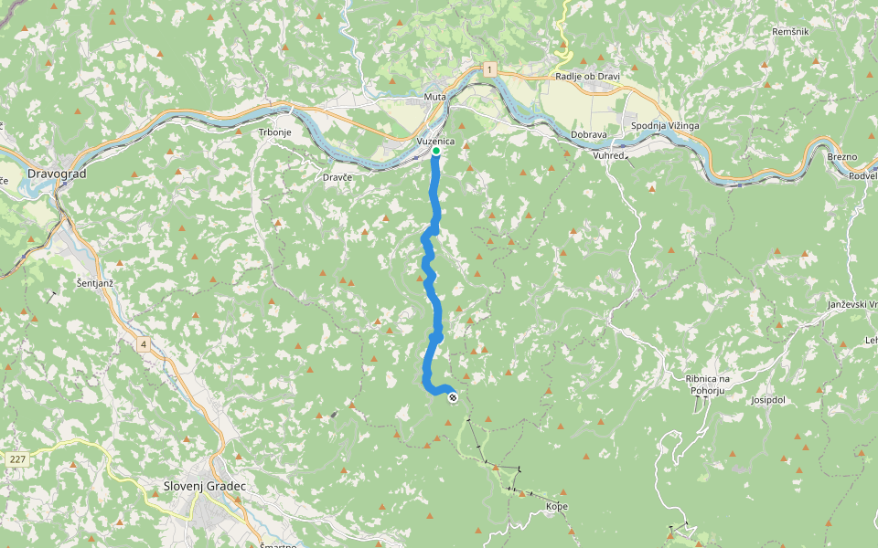 Vuzenica - Koča Planinc walking route map in Vuzenica