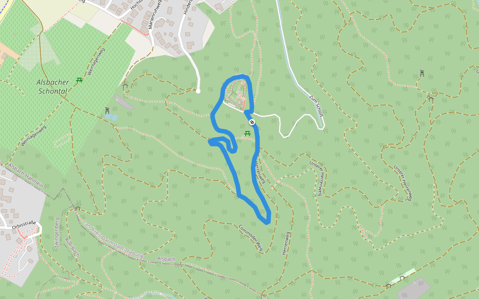 Rundwanderweg Alsbach-Hähnlein Schloss 8: Drehlingweg walking route map in Alsbach-Hähnlein