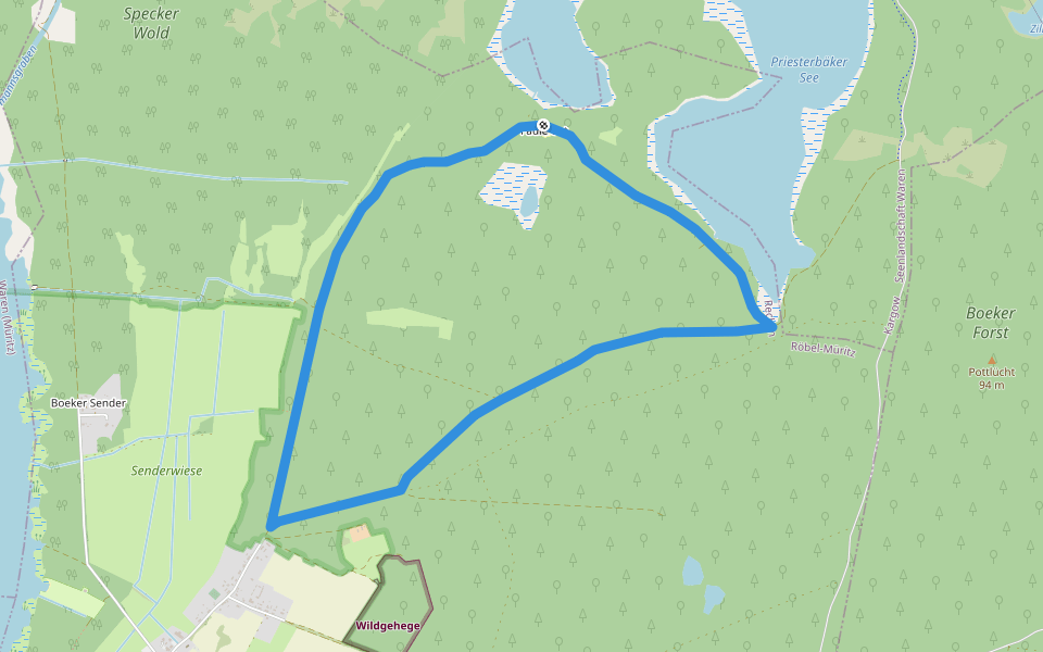 Roter Hirsch Boek walking route map in Rechlin