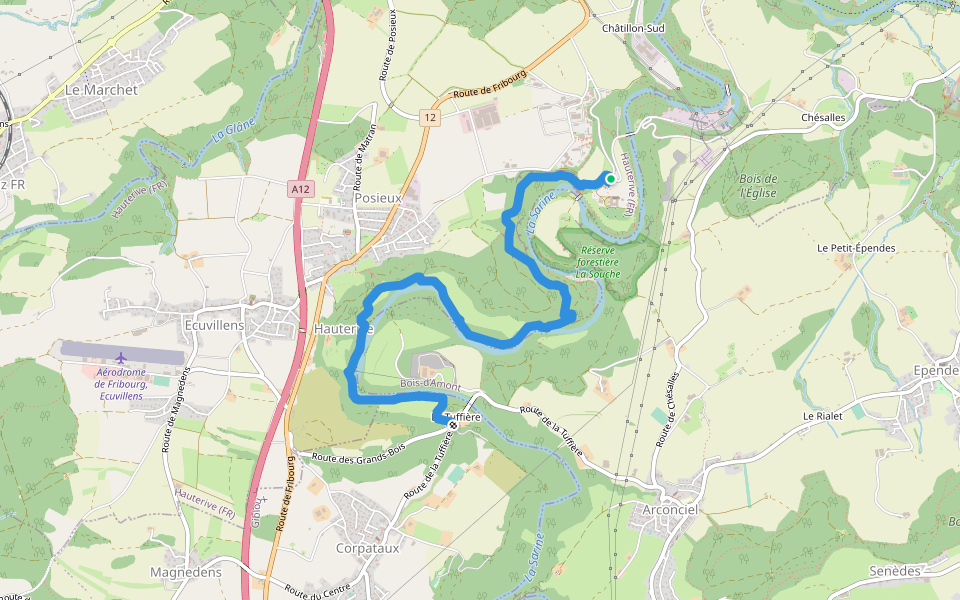 Hauterive - La Tuffière walking route map in Hauterive