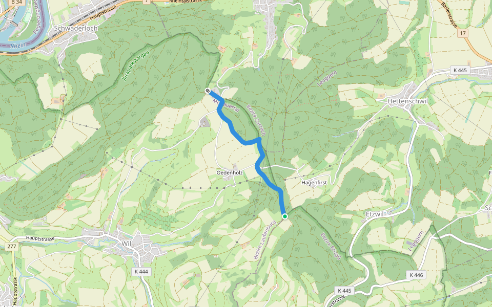 Pt. 547 - Bossenhus walking route map in Mettauertal