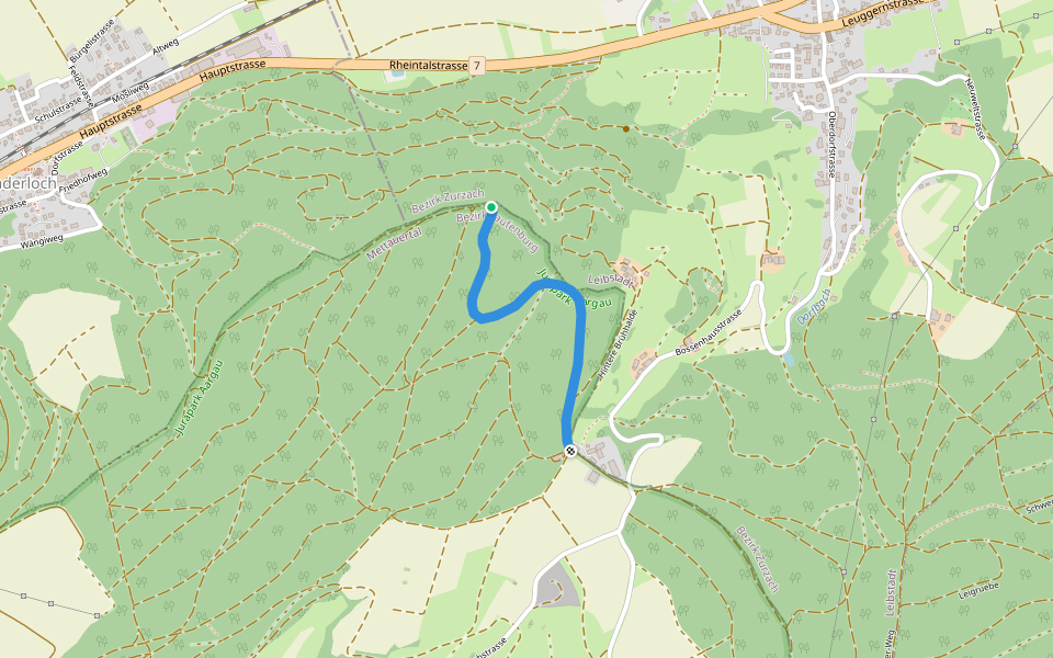 Bossenhus - Wandflue walking route map in Mettauertal