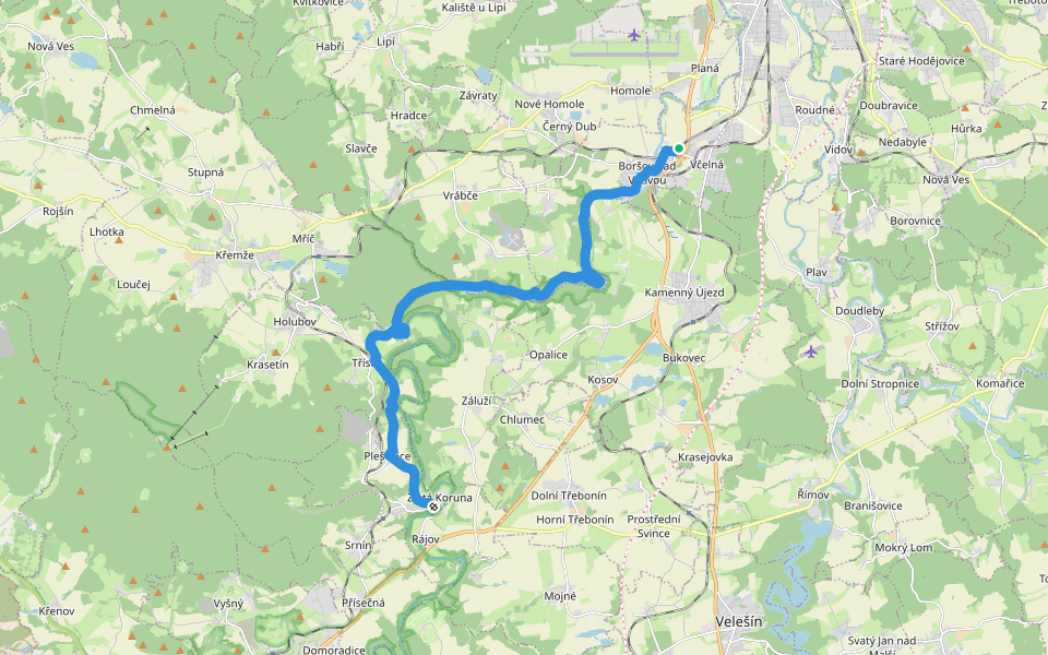 [Č] Zlatá Koruna - Boršov (žst) walking route map in Boršov nad Vltavou