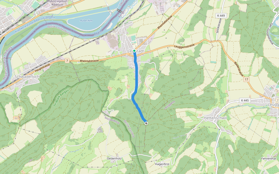 Siebenwegen - Leibstadt Postauto walking route map in Leibstadt