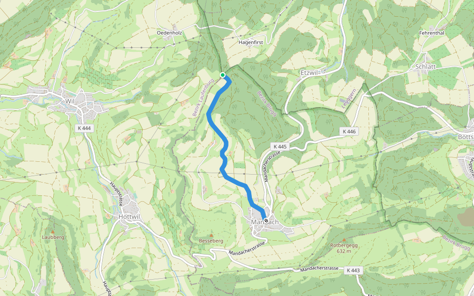 Pt. 547 - Mandach walking route map in Mettauertal