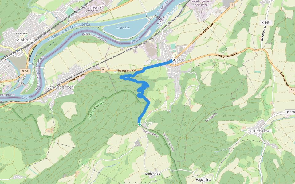 Bossenhus - Leibstadt Postauto walking route map in Leibstadt