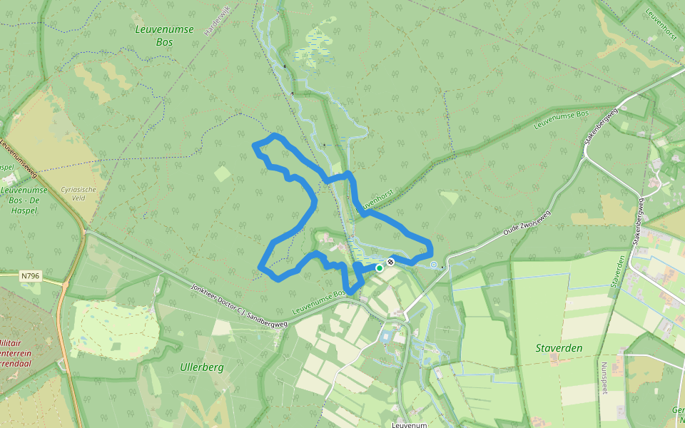 Leuvenumse bos (blauwe route) walking route map in Ermelo