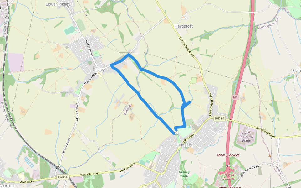 Tibshelf Walk walking route map in Tibshelf