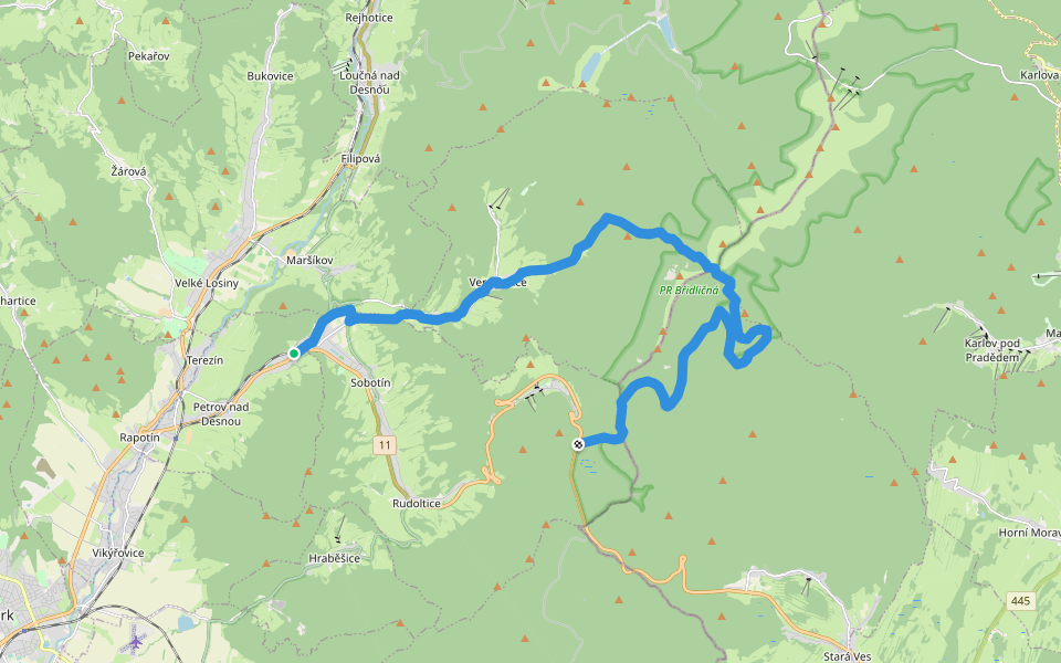 [Ž] Sobotín (žst.) - Skřítek walking route map in Petrov nad Desnou