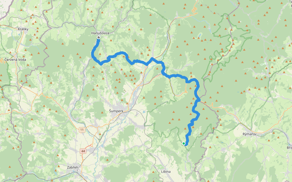 [M] Třemešek - Hanušovice walking route map in Oskava