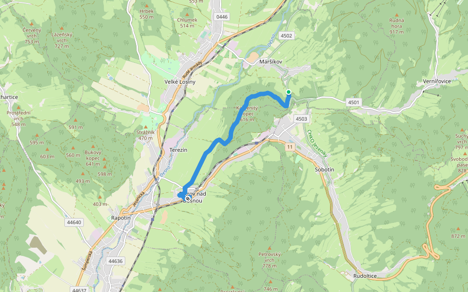 [Ž] Petrov (žst.) - Nad Maršíkovem walking route map in Velké Losiny
