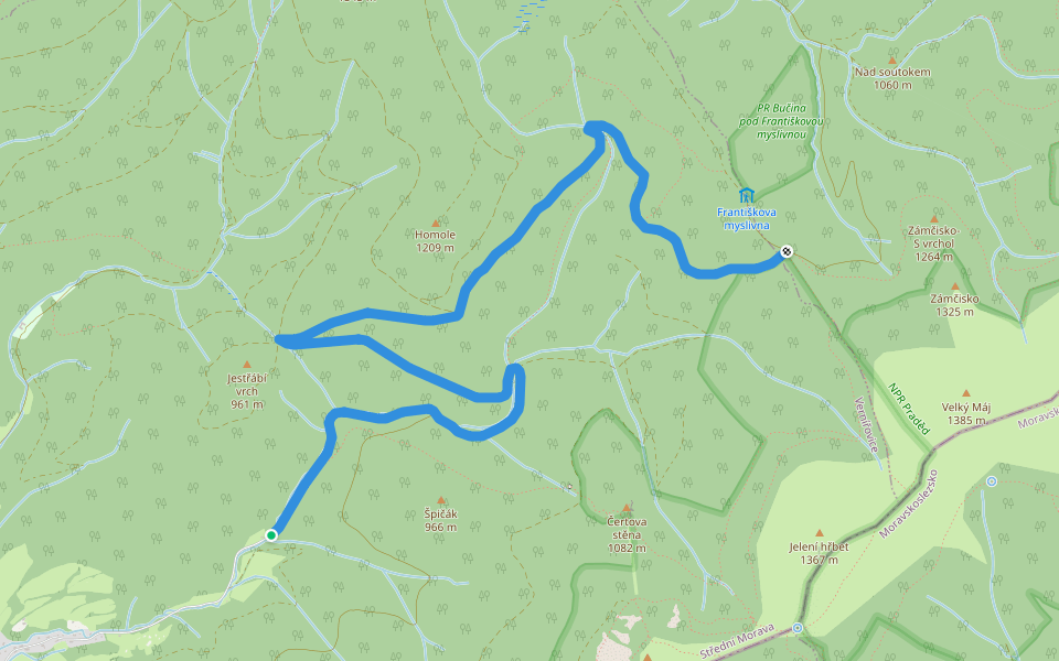 [M] U Františkovy myslivny - Kosaře walking route map in Vernířovice