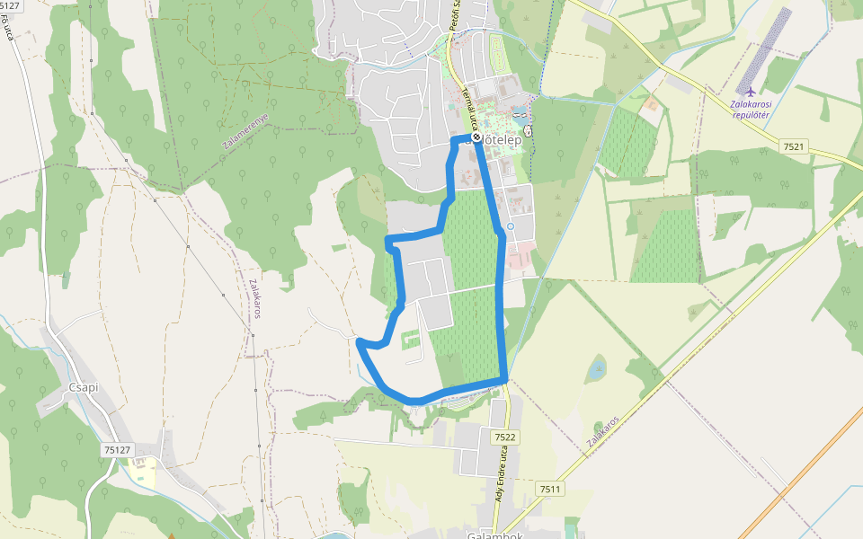 P↺, Bögre-hegyi körtúra walking route map in Zalakaros