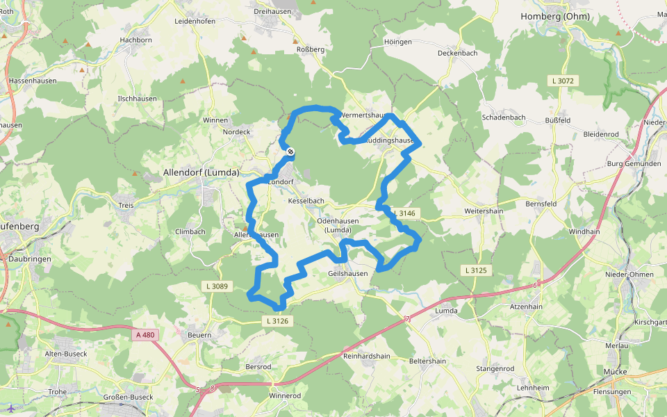 Rabenauer Höhenweg walking route map in Rabenau