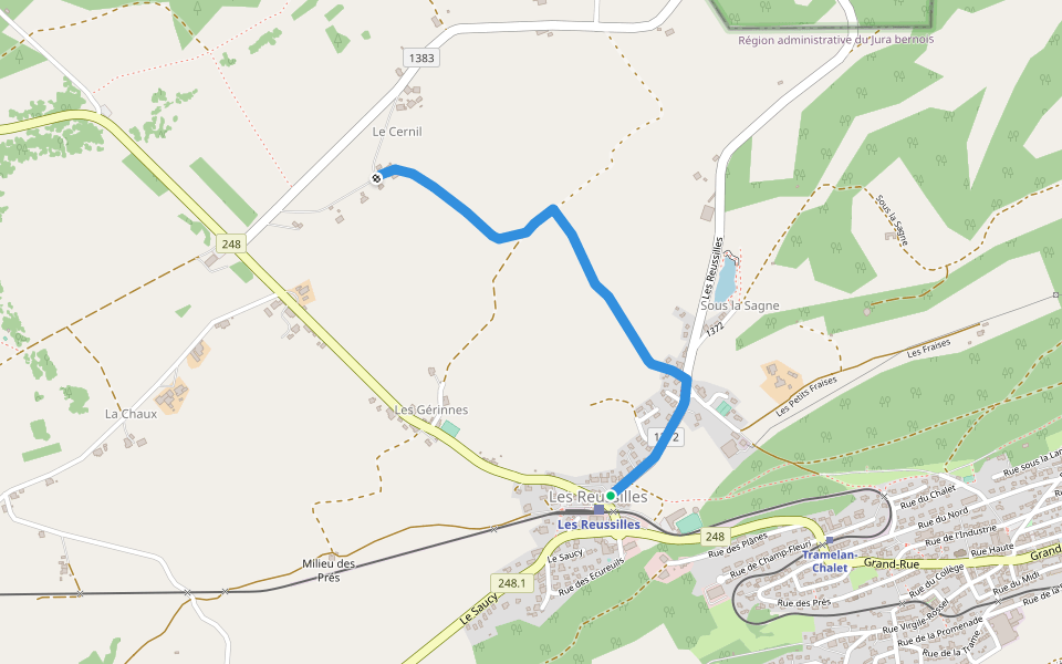 Le Cernil - Les Reussilles gare walking route map in Tramelan